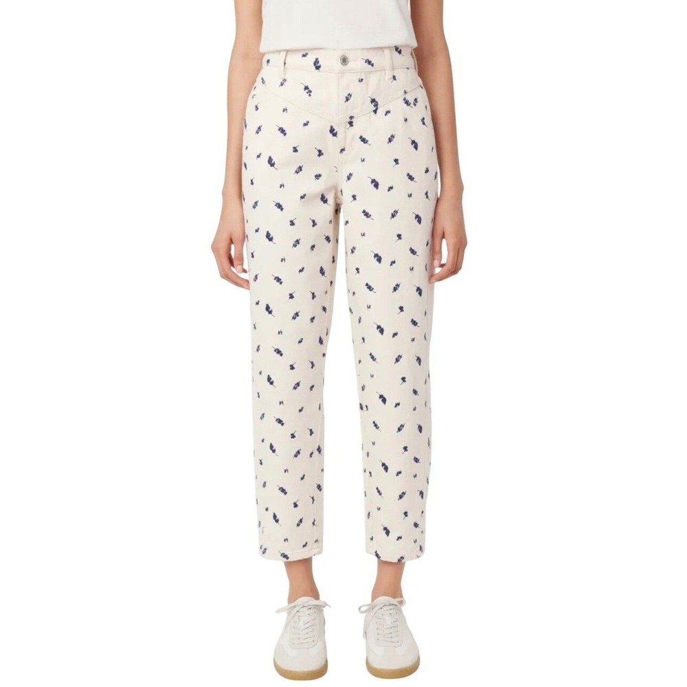Frank And Oak Linda Balloon Fit Jeans Womens 27 Cream Floral High Rise Tapered